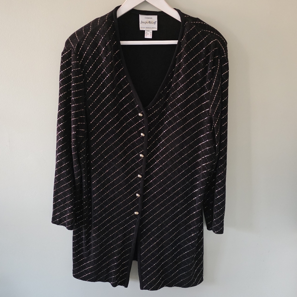 Joseph Ribkoff Metallic Grid Silky Knit Cardigan Size 18 Classic Evening Vintage